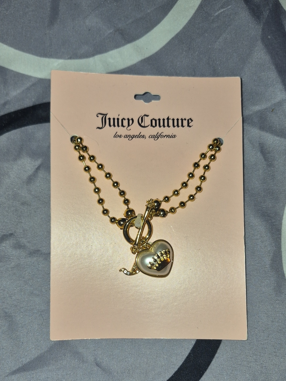 Juicy Couture Gold Heart Pendant Necklace with Crown Accent J Pendant